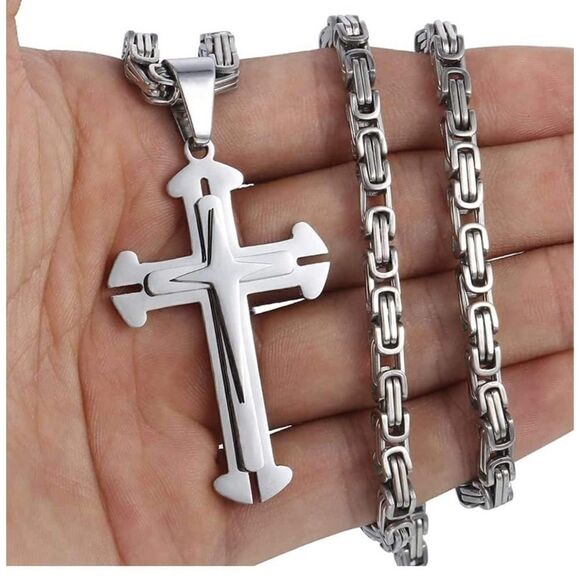 Men’s Silver or Gold/Silver Cross Necklace - Picture 1 of 13